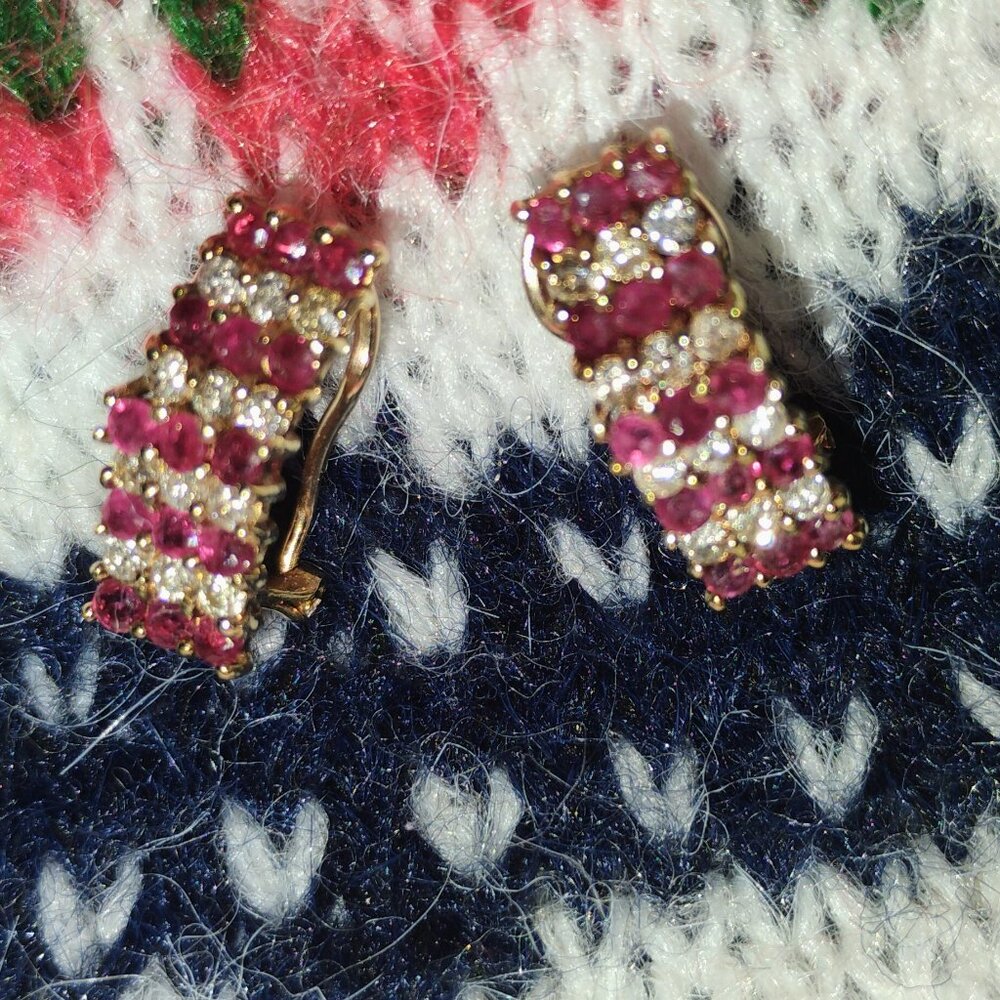 Ruby and diamond earrings in 14k solid rose gold